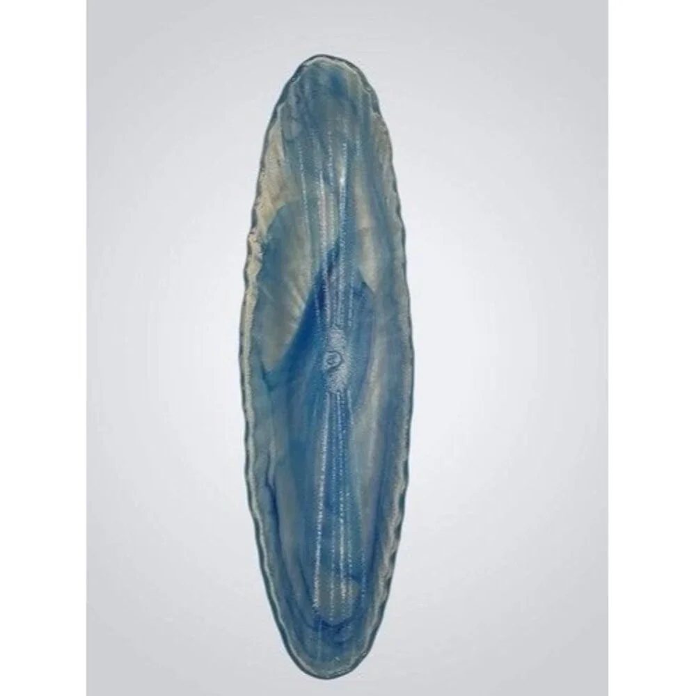 VTG Murano Glass Large Long Vase Decorative Blue Art Glass Long‎ Oval Bowl Italy